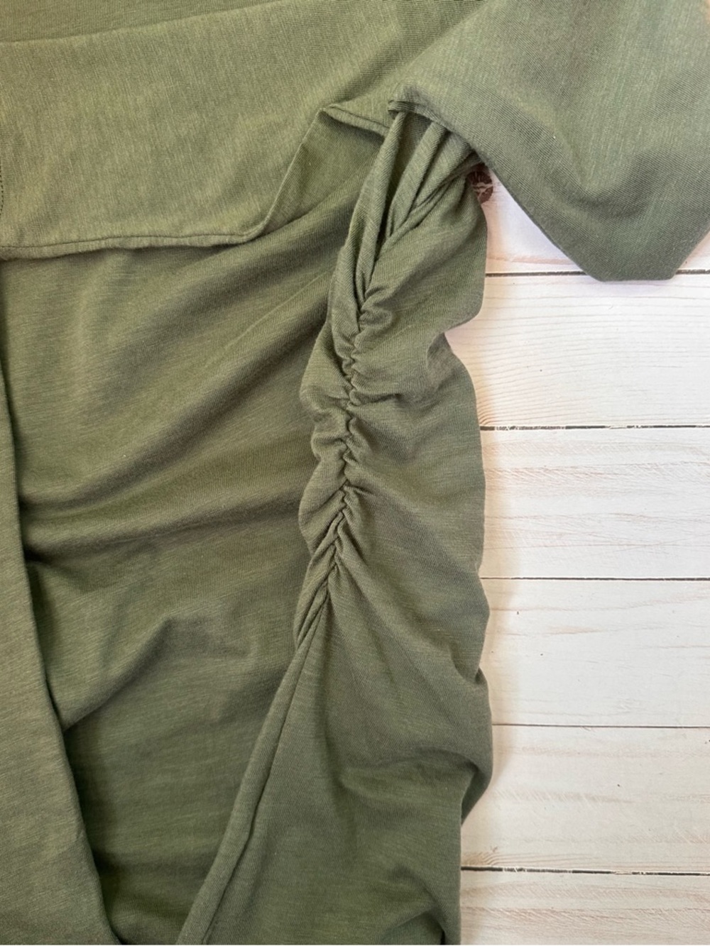Madewell Olive Green, Side-Ruched, Long Sleeve Tee, Size Small, NWT - Picture 5 of 8